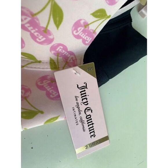 2 Pack Juicy Couture Sleek & Smooth Bra JC5147 Lined Sz 38C Cherries Pink NEW - Picture 2 of 9
